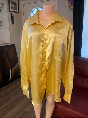 Valentini Daniele Silky Yellow Button-Up Shirt 18 1/2 single needle tailor